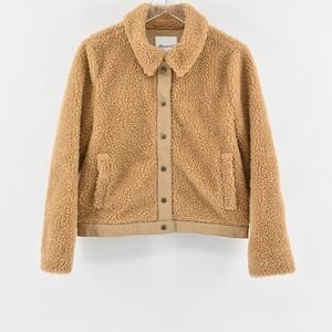 Madewell Portland Sherpa Camel‎ Jacket Womens Size M Faux Fur Button Teddy Coat